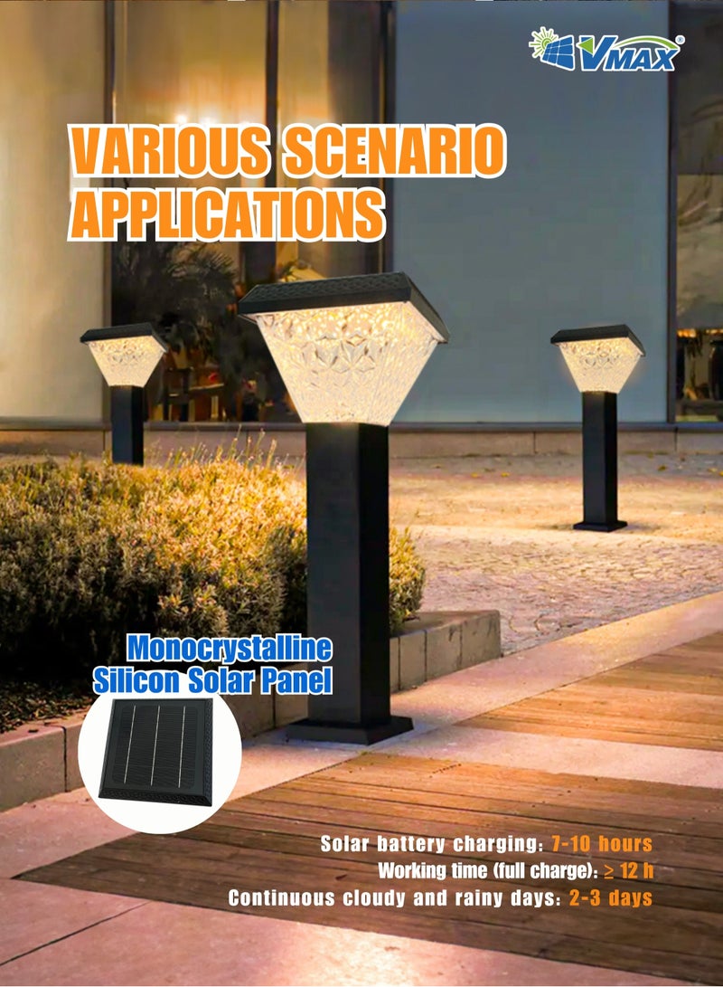 Solar Garden Post Light-80Cm-Black, Remote-Controlled LED Outdoor Solar Lamp, 3000K(Warm)/4000K(Neutral)/6500K(Cool) White Light, 3 Color Changing, 7500 MAh Battery, For Garden Yard Lawn Patio Pathway