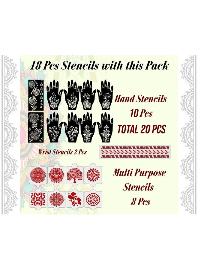 Set Of 20 Pcs Combo Pack, Reusable Mehandi Design Sticker Stencils For Both Hand | Mehandi Design | Quick And Easy To Use, For Girls, Women, Kids & Teen, D-2224