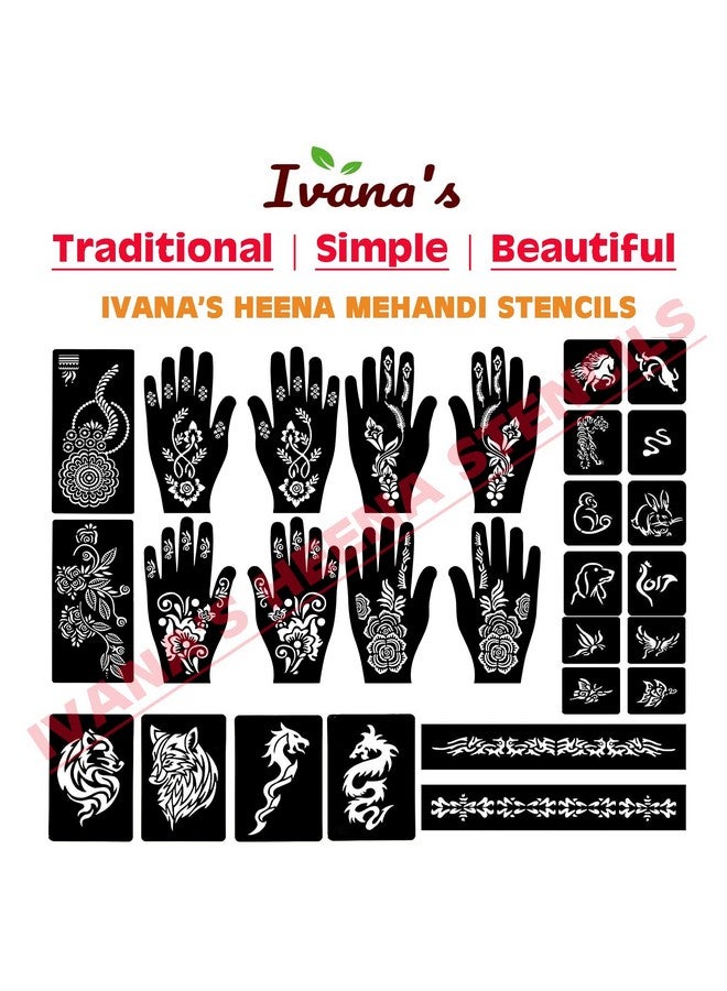 Set Of 34 Pcs Combo Pack, Reusable Mehandi For Hands Henna, Wrist, Body, Back, Neck, Face Combo Pack For Girls And Kids Easy To Use In Just 4 Steps Indian Design Collection, A-2009