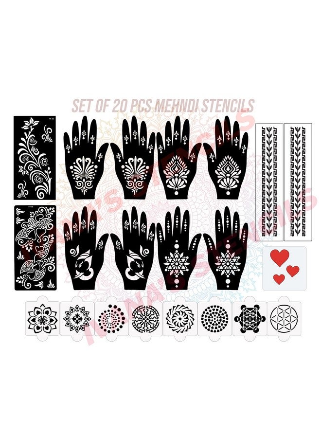 Set Of 20 Pcs Combo Pack, Reusable Henna Stickersfor Both Hands, Easy To Use, Best For Girls, Women, Kids & Teen| New Mehandi Stencils Design Stickers, D-2298