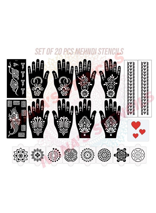 Set Of 20 Pcs Combo Pack, Reusable Stencil Henna Design For Hand Latest Mehandi Design Stencils For Girls, Women, Kids & Teen, D-2342