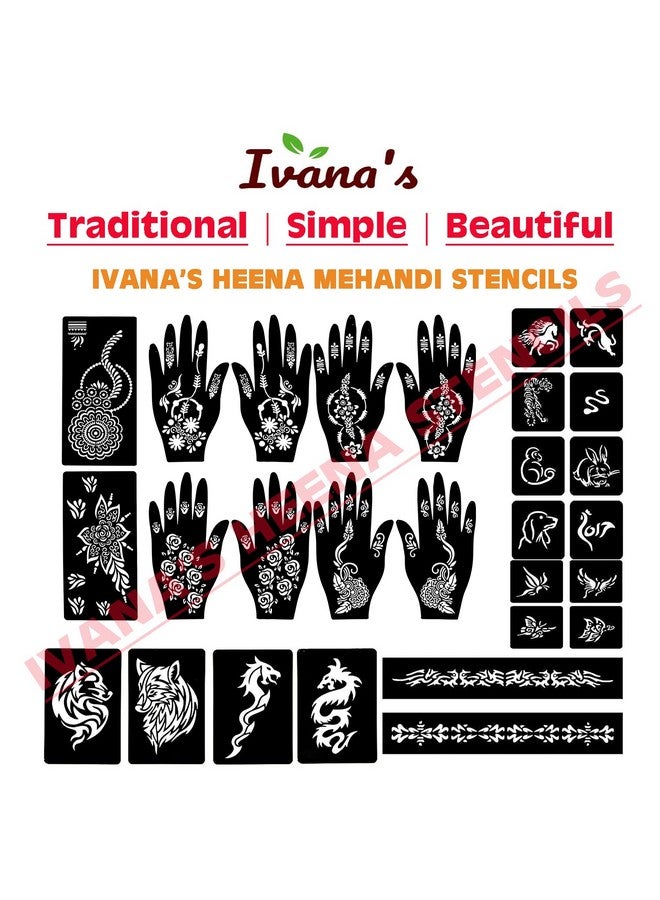 Set Of 34 Pcs Combo Pack, Reusable Mehandi For Hands Henna, Wrist, Body, Back, Neck, Face Combo Pack For Girls And Kids Easy To Use In Just 4 Steps Indian Design Collection, A-2018