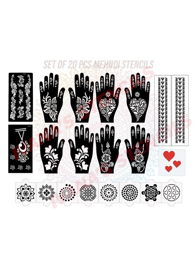 Set Of 20 Pcs Combo Pack, Reusable Mehndi Sticker Latest Mehandi Design Stencils For Girls, Women, Kids & Teen, D-2041