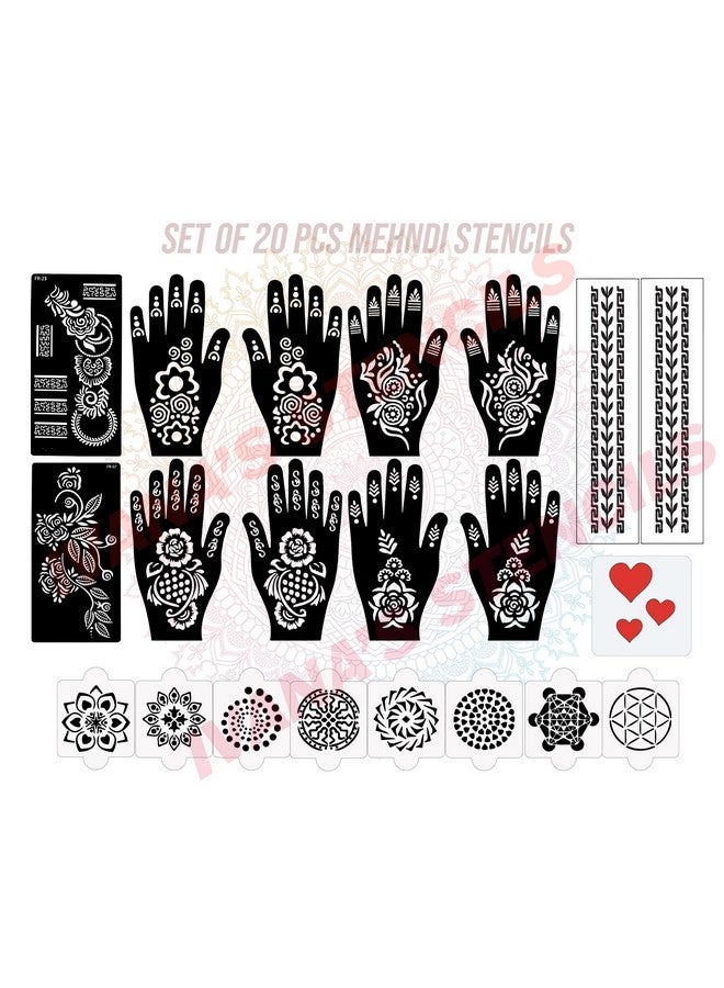 Set Of 20 Pcs Combo Pack, Reusable Mendhi Stencil Bridal Latest Mehandi Design Stencils For Girls, Women, Kids & Teen, D-2381