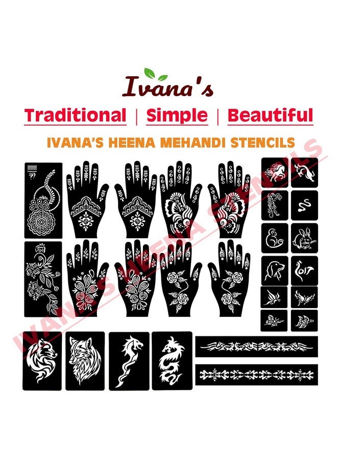 Set Of 34 Pcs Combo Pack, Reusable Mehandi For Hands Henna, Wrist, Body, Back, Neck, Face Combo Pack For Girls And Kids Easy To Use In Just 4 Steps Indian Design Collection, A-2013