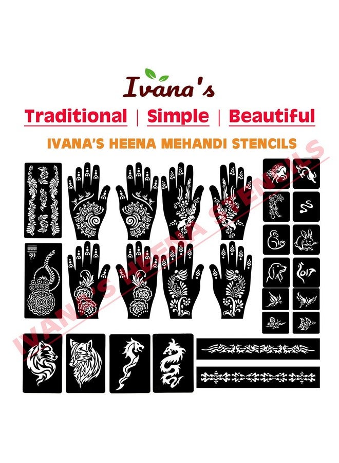 Set Of 34 Pcs Combo Pack, Reusable Mehandi For Hands Henna, Wrist, Body, Back, Neck, Face Combo Pack For Girls And Kids Easy To Use In Just 4 Steps Indian Design Collection, A-2003