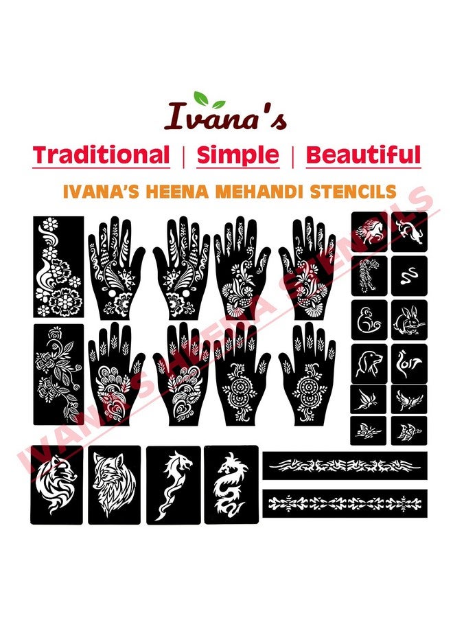 Set Of 34 Pcs Combo Pack, Reusable Mehandi For Hands Henna, Wrist, Body, Back, Neck, Face Combo Pack For Girls And Kids Easy To Use In Just 4 Steps Indian Design Collection, A-2005