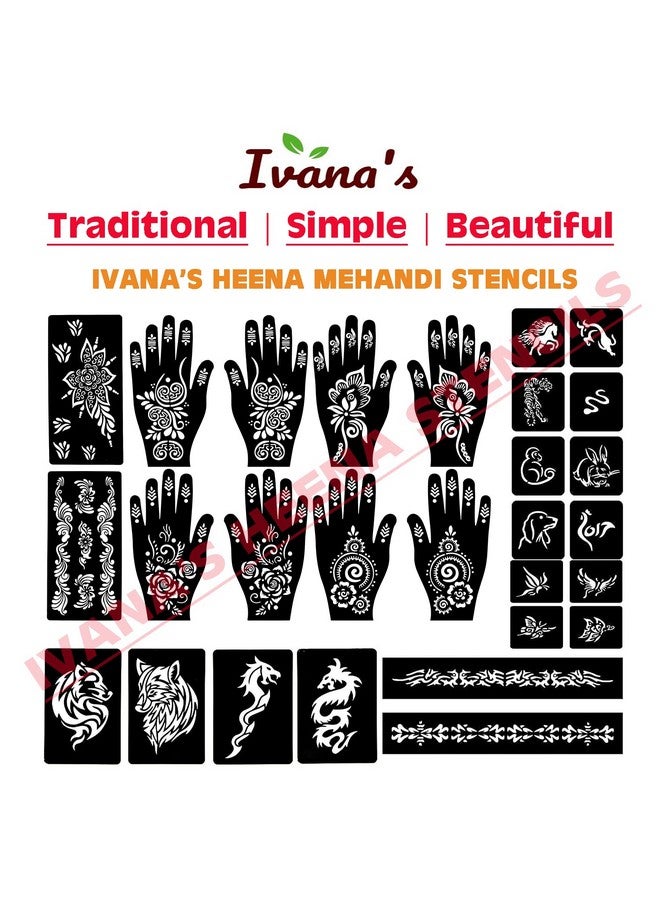 Set Of 34 Pcs Combo Pack, Reusable Mehandi For Hands Henna, Wrist, Body, Back, Neck, Face Combo Pack For Girls And Kids Easy To Use In Just 4 Steps Indian Design Collection, A-2020