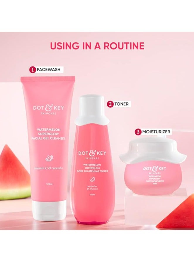 Dot & Key Watermelon Kit | Cleanser 100ml, Toner 150ml, Moisturizer 60ml | For Normal, Combination & Oily Skin | For Oil Free Glowing Skin Care | For Women & Men