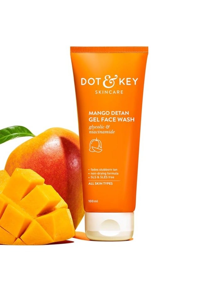 Dot & Key Mango Detan Gel Face Wash | Gently Cleanses Skin From Dirt & Oil | Fades Stubborn Tan | For All Skin Types | 100ml