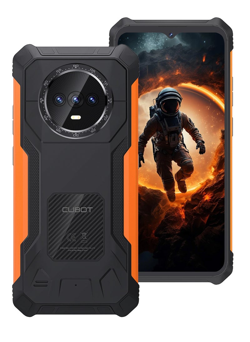 KINGKONG ES Rugged Phone 6.56'' 90Hz HD+ Display 6GB RAM 128GB ROM 48MP + 16MP Camera Waterproof Rugged Slim Mobile Android 14 Dual SIM Network 5100mAh Battery Black-Orange