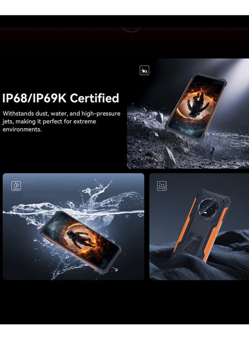 KINGKONG ES Rugged Phone 6.56'' 90Hz HD+ Display 6GB RAM 128GB ROM 48MP + 16MP Camera Waterproof Rugged Slim Mobile Android 14 Dual SIM Network 5100mAh Battery Black-Orange