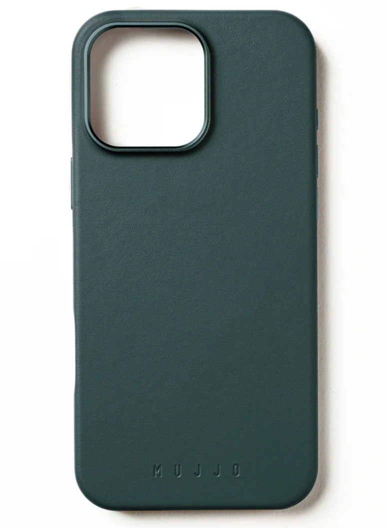 iPhone 16 Pro with the Premium Full Leather Case in Livid Green Blue with MagSafe. This high-quality case is crafted from genuine leather, offering a luxurious and sophisticated feel that enhances the elegance of your device.