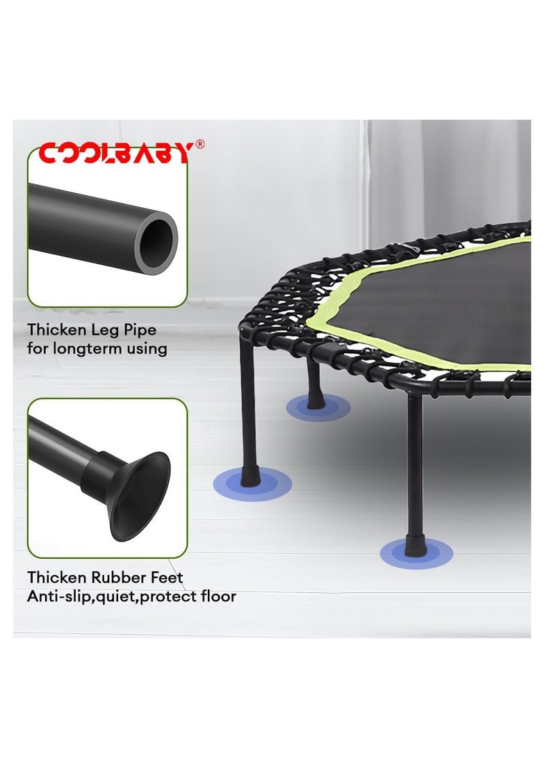 COOLBABY 51 Inch Quiet Mini Trampoline with Adjustable Handles Fitness Trampoline Bungee Jumping Cardio Trainer for Adults Workout