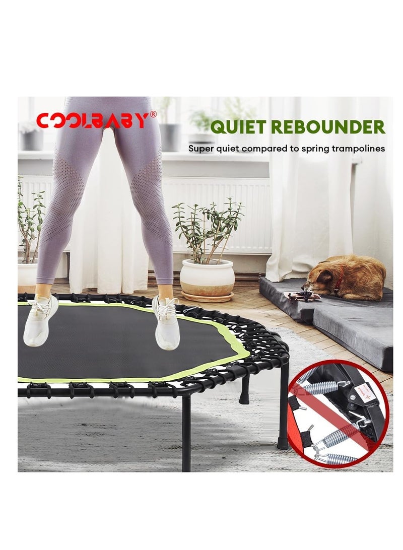 COOLBABY 51 Inch Quiet Mini Trampoline with Adjustable Handles Fitness Trampoline Bungee Jumping Cardio Trainer for Adults Workout