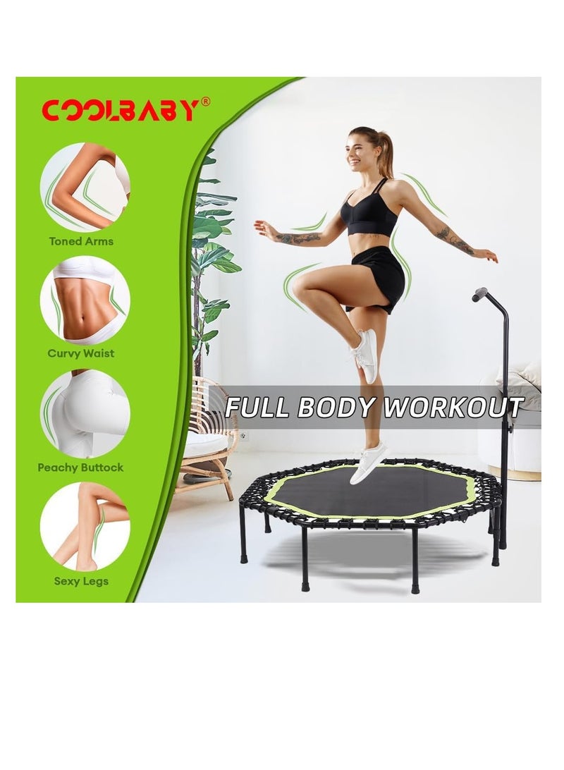 COOLBABY 51 Inch Quiet Mini Trampoline with Adjustable Handles Fitness Trampoline Bungee Jumping Cardio Trainer for Adults Workout