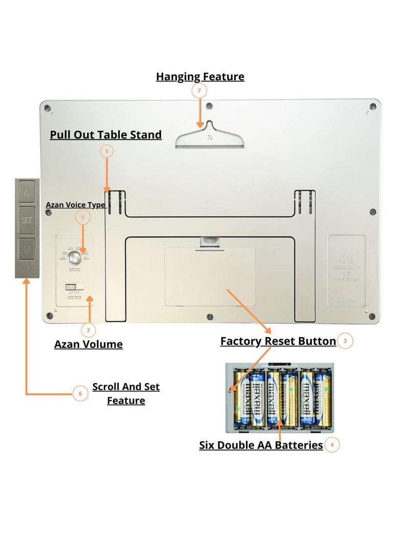 ALFAJR Digital Azan Table Clock - Muslim Prayer Azan Clock | CJ-17 Prayer Alarm Table Clock with Worldwide Prayer Times and Multiple Azan Sounds by LUKADAH (CJ-17)