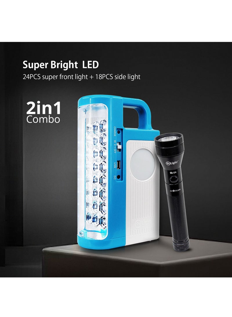 2 In 1 Rechargeable Emergency Lantern Light Flashlight and Torch 2 Sides Light With Solar Charger Jack High Brightness And Long Time Life Working Time 5 To 12 Hours Suitable For Outdoor Camping