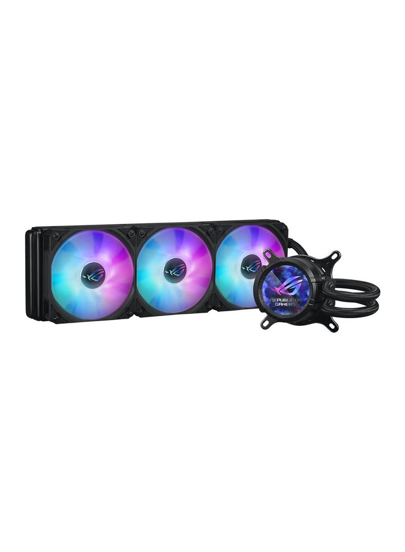 ROG Strix LC III 360 ARGB LCD CPU Liquid Cooling, 360mm Radiator, 3x ROG STRIX AF-12S ARGB 120mm Fans, 2200 RPM Fan Speed, 70.38 CFM Air Flow, 360° Rotating ROG Logo, 90RC00W1-M0UAY0 Black