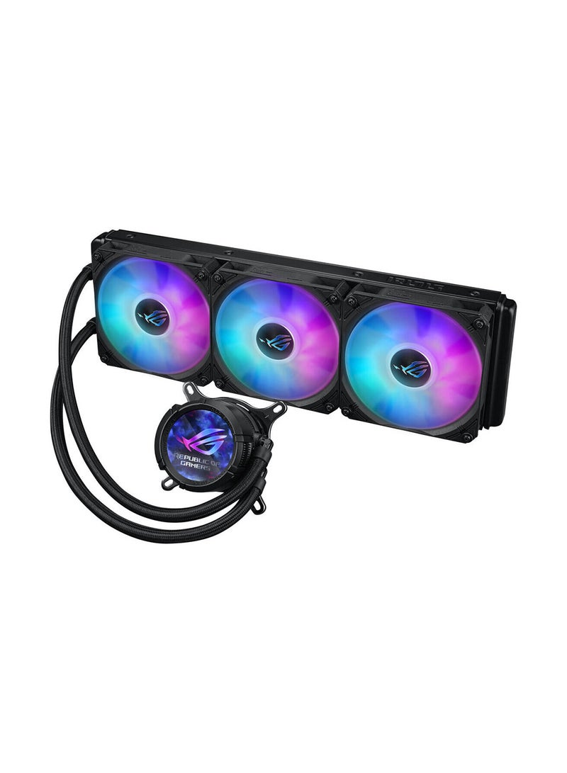ROG Strix LC III 360 ARGB LCD CPU Liquid Cooling, 360mm Radiator, 3x ROG STRIX AF-12S ARGB 120mm Fans, 2200 RPM Fan Speed, 70.38 CFM Air Flow, 360° Rotating ROG Logo, 90RC00W1-M0UAY0 Black