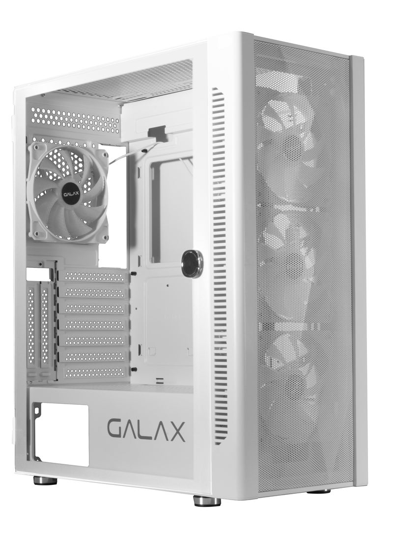 GALAX PC Case (REV-06) , 4 pre install aRGB colling fan, Minimalistic mash design,ATX, M-ATX, ITX, 4 ARGB Fans, ATX, M-ATX, ITX, Front Pane-ABS, Mesh cover, Top Panel-Metal cover, Left-Tempered Glass, Right-Metal cover, 3.5