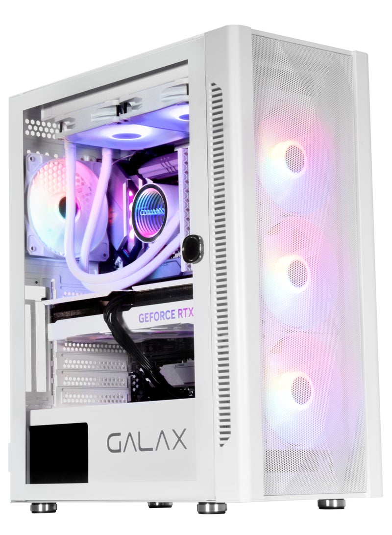 GALAX PC Case (REV-06) , 4 pre install aRGB colling fan, Minimalistic mash design,ATX, M-ATX, ITX, 4 ARGB Fans, ATX, M-ATX, ITX, Front Pane-ABS, Mesh cover, Top Panel-Metal cover, Left-Tempered Glass, Right-Metal cover, 3.5