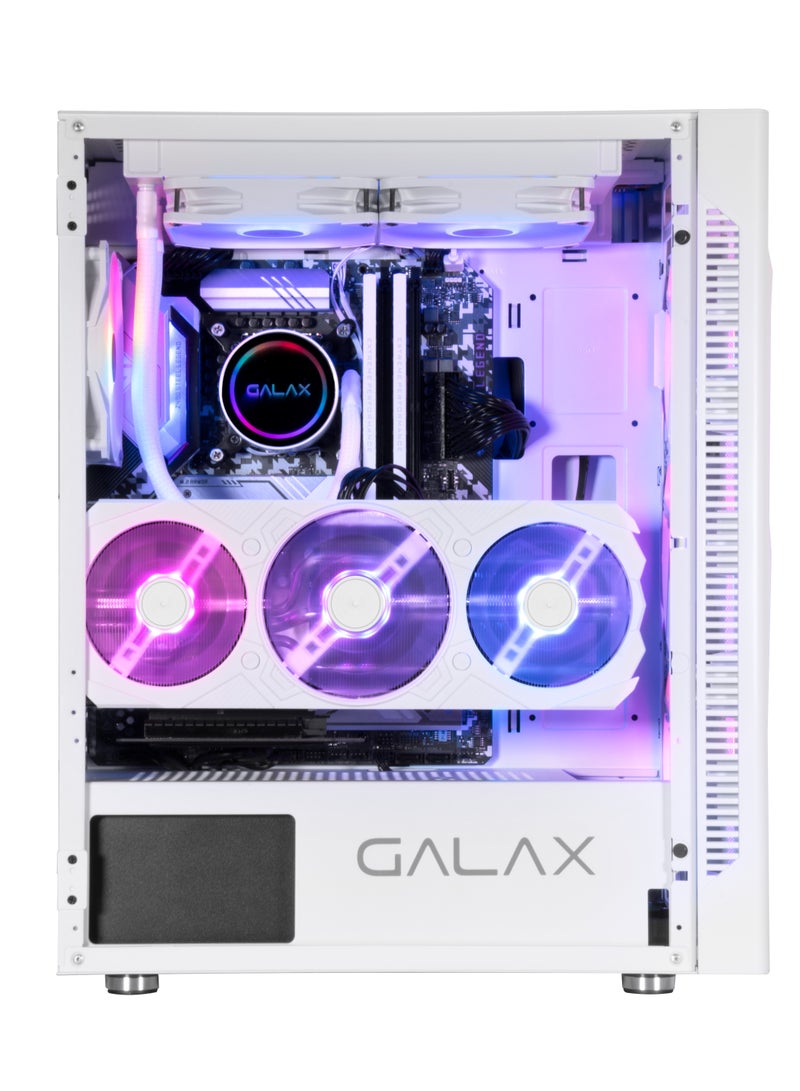 GALAX PC Case (REV-06) , 4 pre install aRGB colling fan, Minimalistic mash design,ATX, M-ATX, ITX, 4 ARGB Fans, ATX, M-ATX, ITX, Front Pane-ABS, Mesh cover, Top Panel-Metal cover, Left-Tempered Glass, Right-Metal cover, 3.5