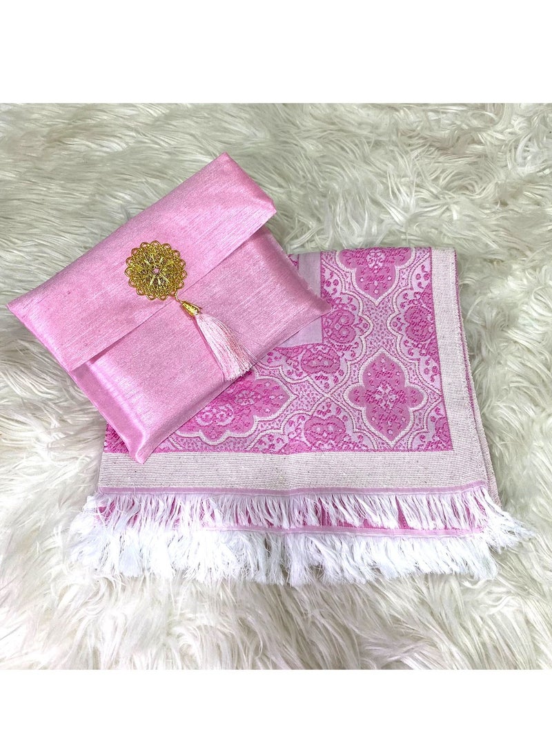 Premium Turkish Prayer Mat with Matching Pouch Dark Pink