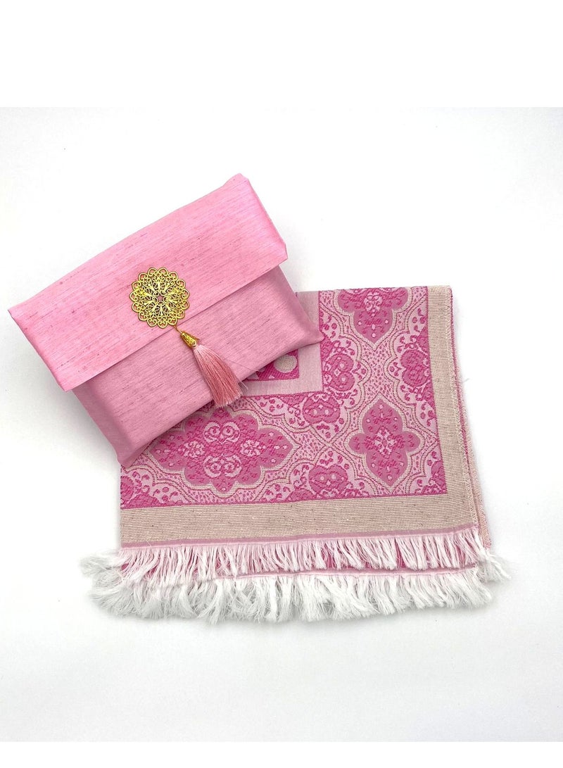 Premium Turkish Prayer Mat with Matching Pouch Dark Pink