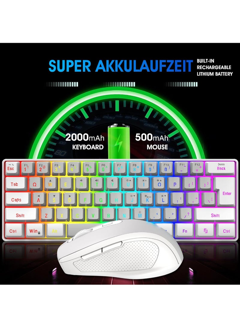 ROCK POW Arabic English 2.4G Wireless Gaming Keyboard and Mouse Combo,Include Mini 60% Mechanical Feel RGB Backlit Keyboard, Ergonomic Vertical Feel Small Wireless Mouse