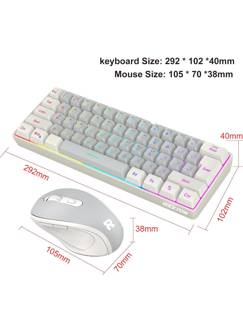 ROCK POW Arabic English 2.4G Wireless Gaming Keyboard and Mouse Combo,Include Mini 60% Mechanical Feel RGB Backlit Keyboard, Ergonomic Vertical Feel Small Wireless Mouse