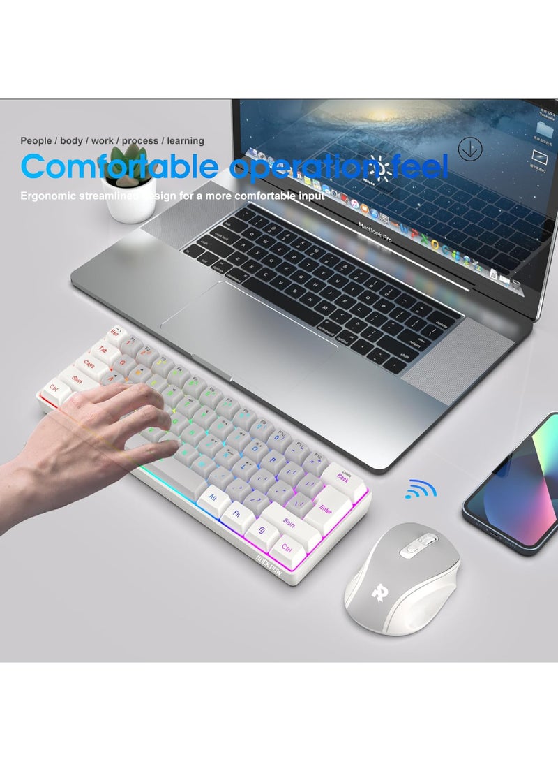 ROCK POW Arabic English 2.4G Wireless Gaming Keyboard and Mouse Combo,Include Mini 60% Mechanical Feel RGB Backlit Keyboard, Ergonomic Vertical Feel Small Wireless Mouse