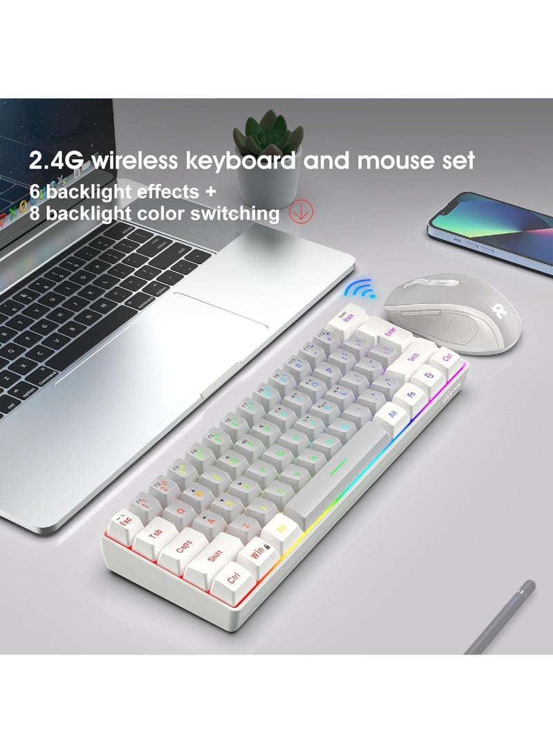 ROCK POW Arabic English 2.4G Wireless Gaming Keyboard and Mouse Combo,Include Mini 60% Mechanical Feel RGB Backlit Keyboard, Ergonomic Vertical Feel Small Wireless Mouse