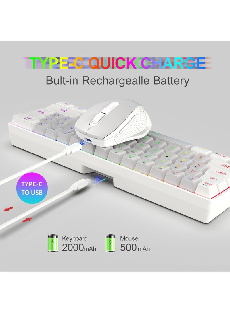 ROCK POW Arabic English 2.4G Wireless Gaming Keyboard and Mouse Combo,Include Mini 60% Mechanical Feel RGB Backlit Keyboard, Ergonomic Vertical Feel Small Wireless Mouse