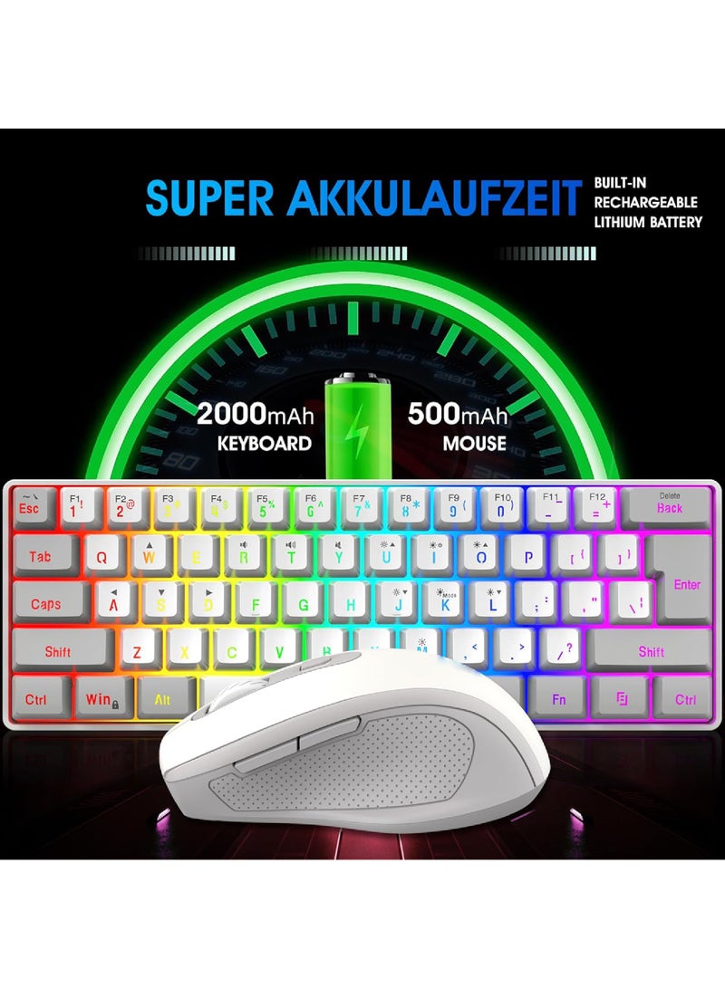 ROCK POW Arabic English 2.4G Wireless Gaming Keyboard and Mouse Combo, Include Mini 60% Mechanical Feel RGB Backlit Keyboard, Ergonomic Vertical Feel Small Wireless Mouse
