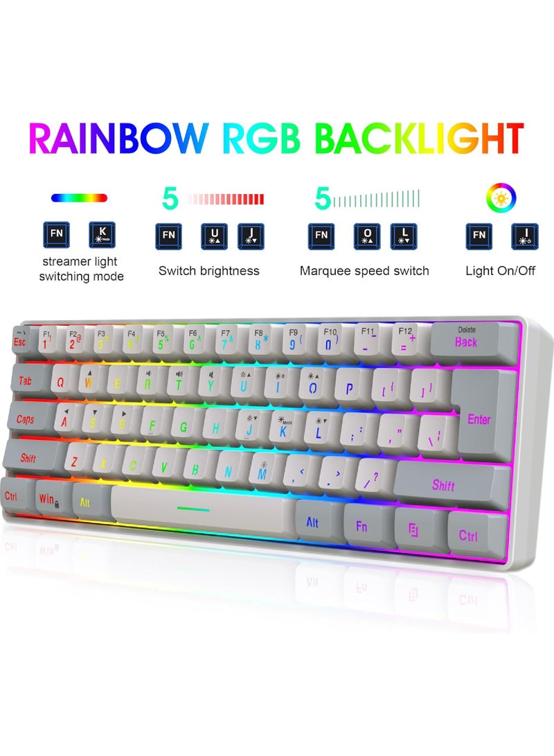 ROCK POW Arabic English 2.4G Wireless Gaming Keyboard and Mouse Combo, Include Mini 60% Mechanical Feel RGB Backlit Keyboard, Ergonomic Vertical Feel Small Wireless Mouse