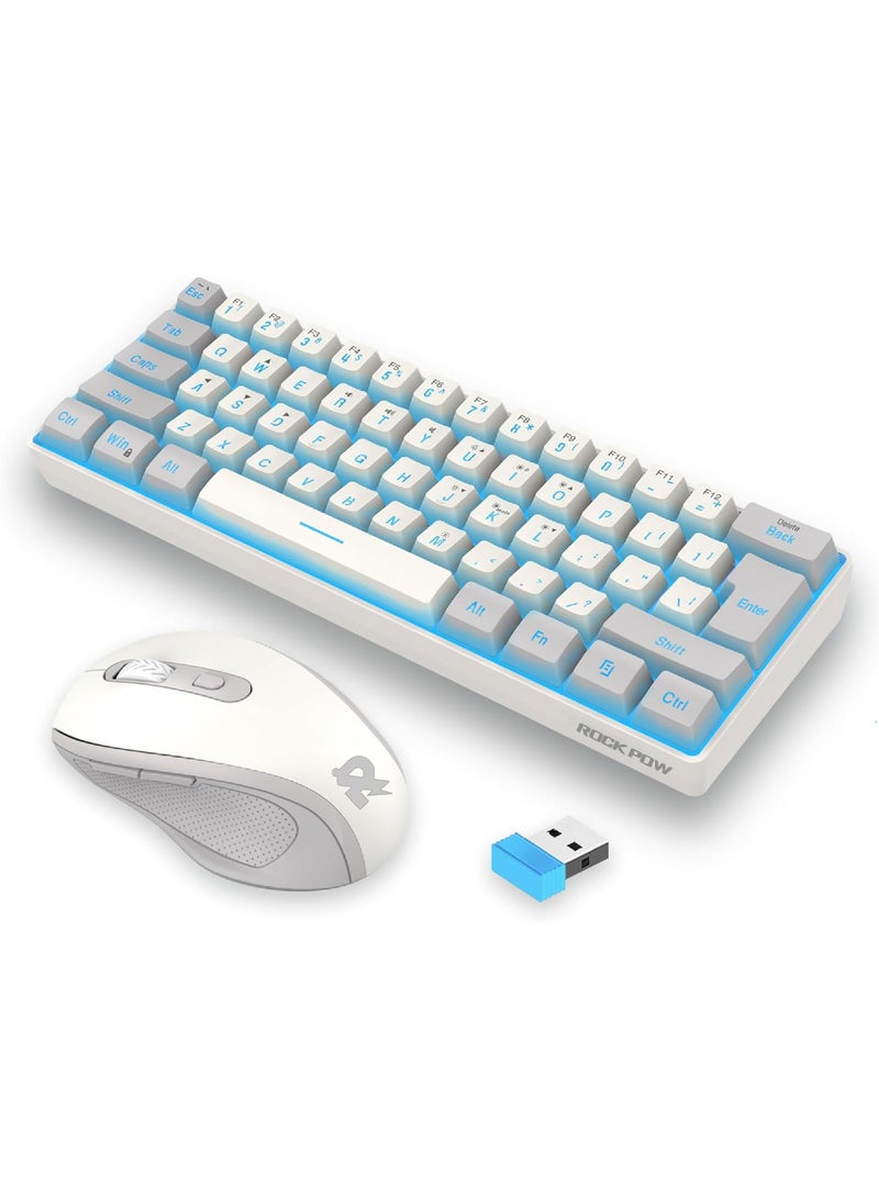 ROCK POW Arabic English 2.4G Wireless Gaming Keyboard and Mouse Combo, Include Mini 60% Mechanical Feel RGB Backlit Keyboard, Ergonomic Vertical Feel Small Wireless Mouse