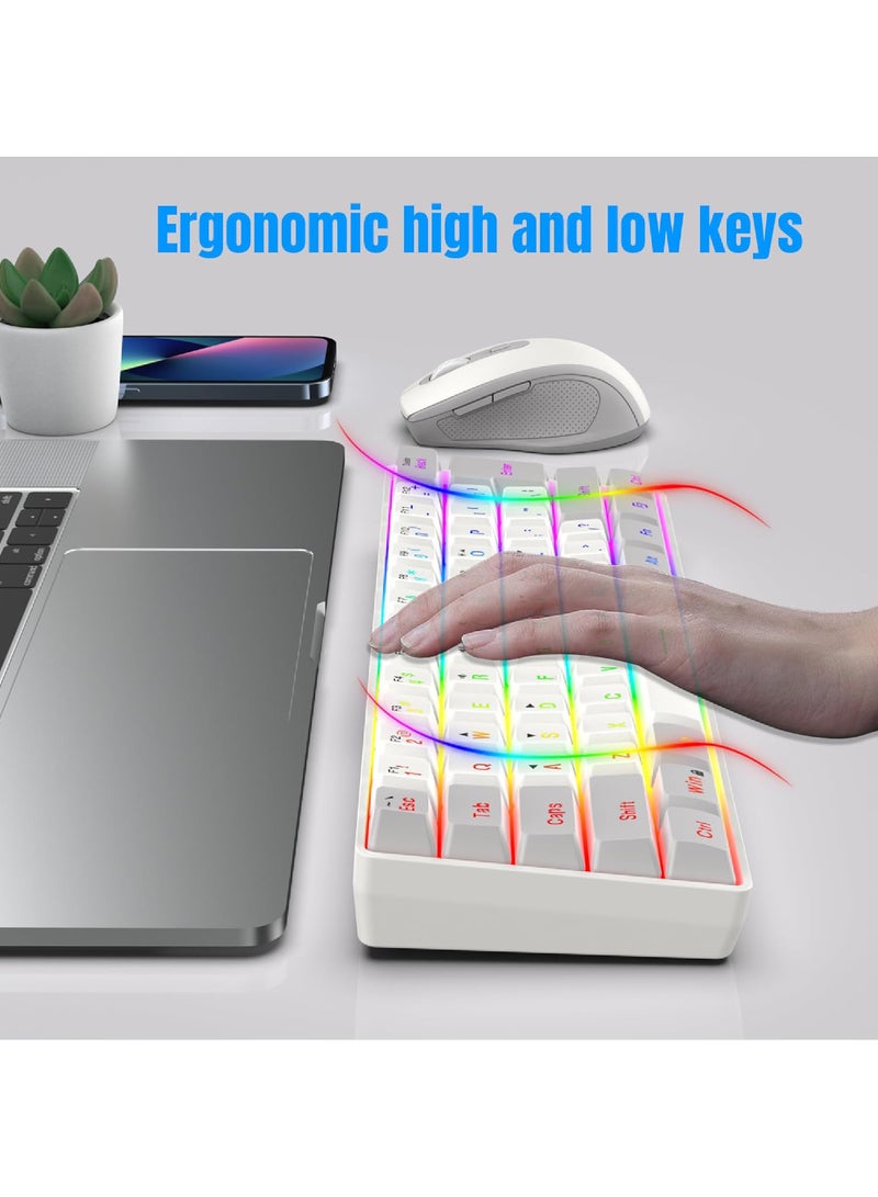 ROCK POW Arabic English 2.4G Wireless Gaming Keyboard and Mouse Combo, Include Mini 60% Mechanical Feel RGB Backlit Keyboard, Ergonomic Vertical Feel Small Wireless Mouse