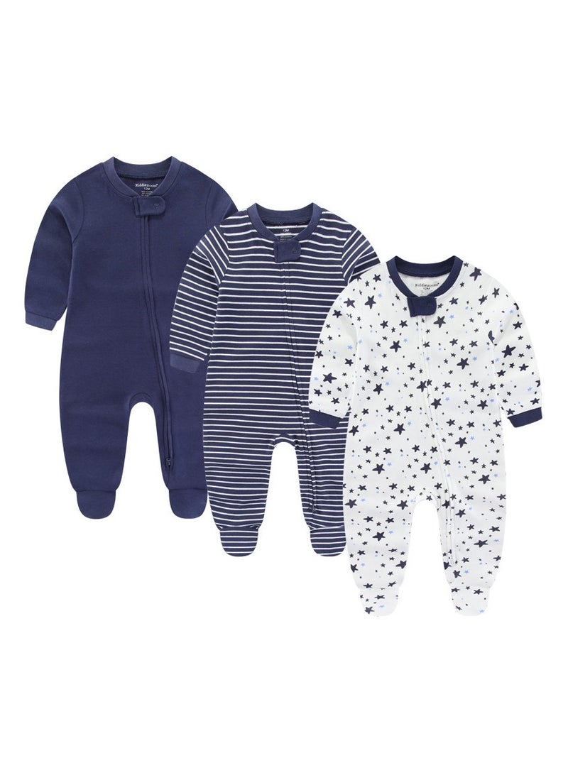 3-Piece Set Of Pure Cotton Jumpsuits For Infants And Young Children, Long-Sleeved Crawling Clothes