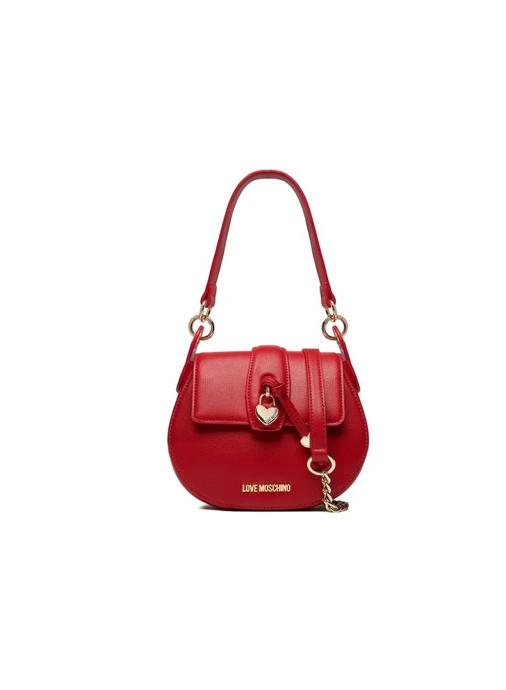 Heart Emblem Leather Shoulder Bag in Red for Women - Chic & Stylish