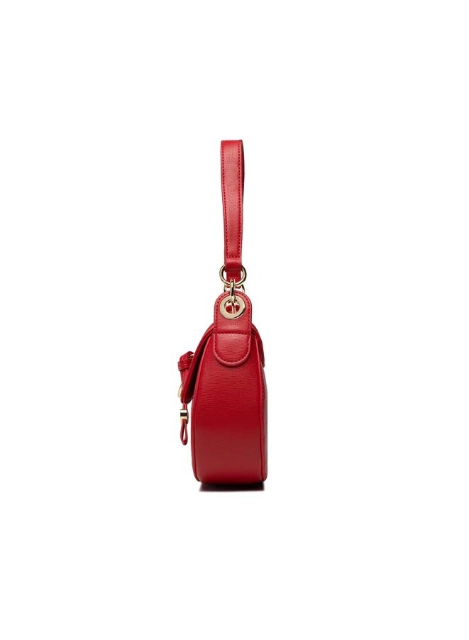 Heart Emblem Leather Shoulder Bag in Red for Women - Chic & Stylish