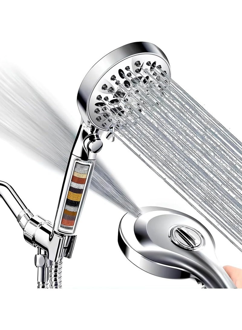 Shower Head with Filtration Hard Water for Bathroom, High Pressure 10 Spray Mode Filtered Hand Held Showerhead Nozzle with Turbocharged for Bath Spa Massage with Filter Stones Balls