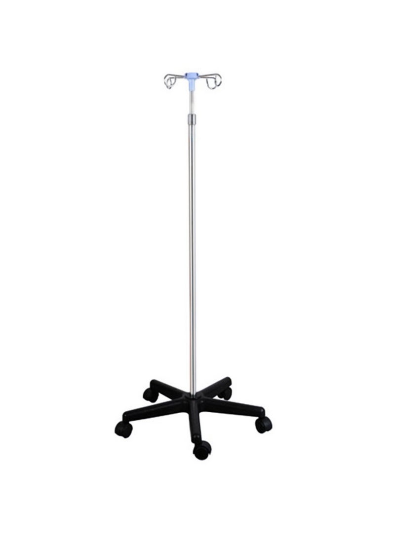 I.V. Stand | Stainless Steel | Strong with 4 Hooks | Normal Size 115CM, Fully Expandable to 230CM | Base with 5 Wheels | Ideal for Medical and Healthcare Facilities