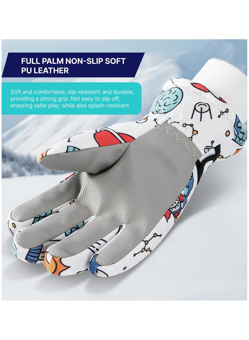 Kids Ski Gloves, Waterproof Winter Gloves, Touch Screen Fingers, Linking Buckles, Non-Slip, for Skiing, Outdoor Gear, for Boys and Girls, Ages 6-14