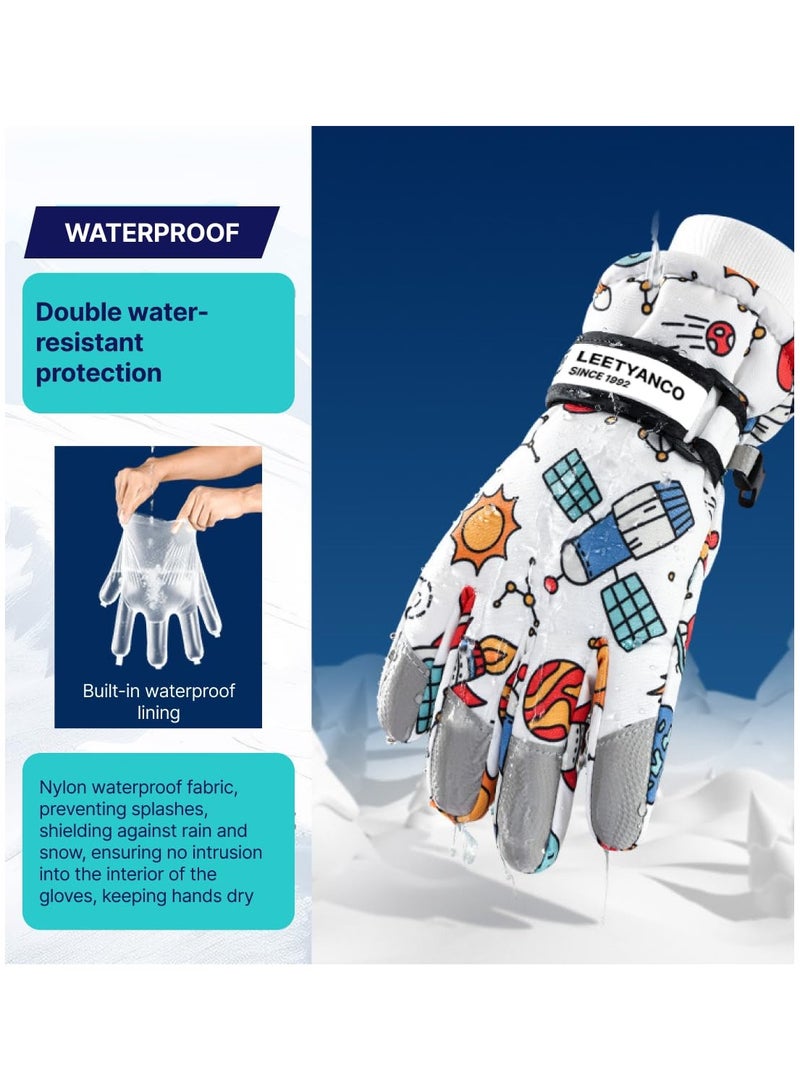 Kids Ski Gloves, Waterproof Winter Gloves, Touch Screen Fingers, Linking Buckles, Non-Slip, for Skiing, Outdoor Gear, for Boys and Girls, Ages 6-14