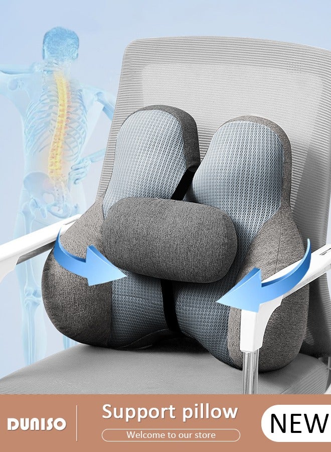 Adjustable Lumbar Support Pillow with Adjustable Slider for Office Chair and Car Seat, Ergonomic Memory Foam Back Cushion for Improve Lower Back PainRelief and Sitting Posture