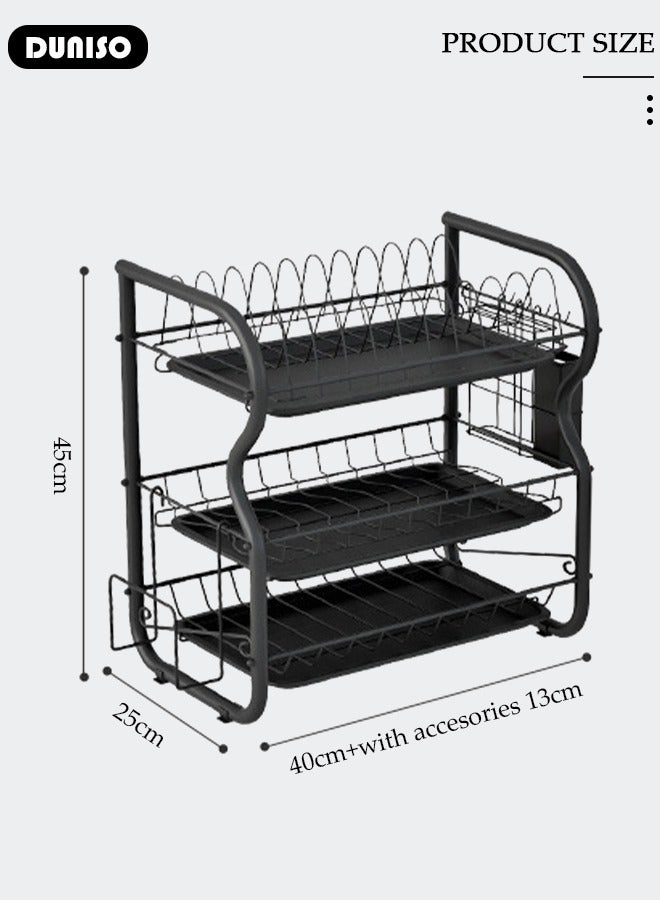 Dish Drying Rack, 3 Tier Dish Racks for Kitchen Counter, Stainless Steel Dish Drainer with Drainboard Utensil Holder for Plates Bowls for Kitchen Countertop, Detachable Dish Rack