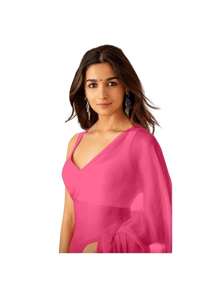 Women's Plain Pure Georgette Saree With Unstitched Blouse Piece