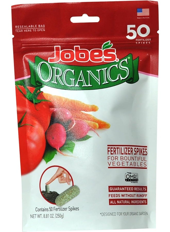 Jobe’S Organics Fertilizer Spikes, Vegetable And Tomato, Includes 50 Spikes, 3 Ounces, Brown