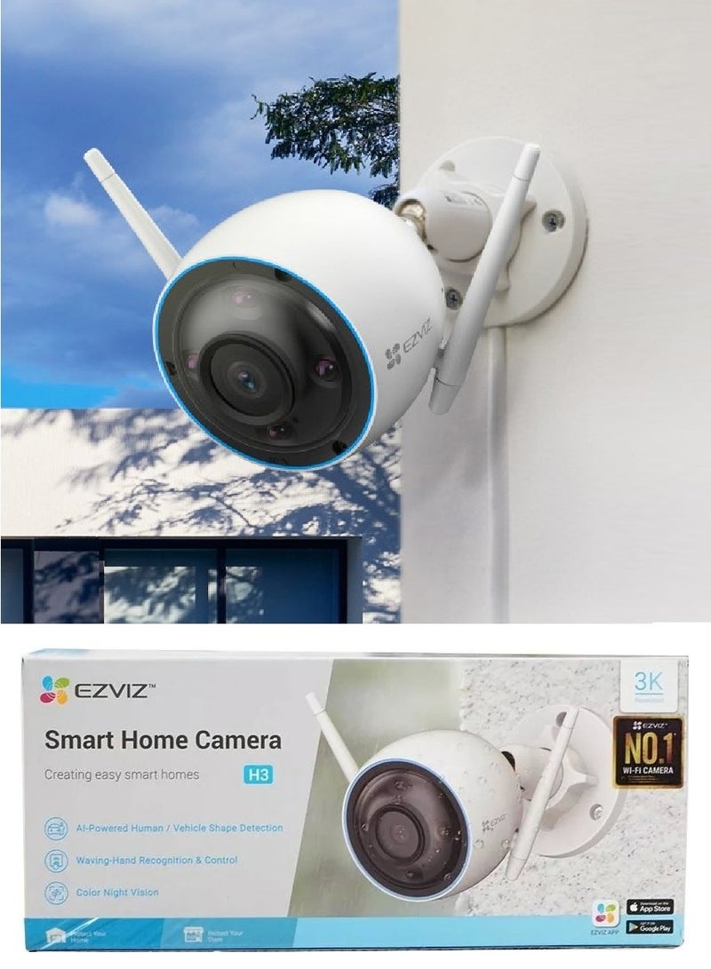 H3 Wi-Fi Smart Surveillance Camera, Color Night Vision, IP67 Weatherproof Design, Waving Hand Recognition And Control, H.265 Video Technology, Two Way Talk (3K 5MP Resolution)